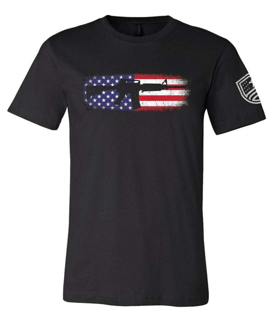 Ba Trading Mens Apparel * | Bare Arms Gear Ar-15 Flag T-Shirt Black