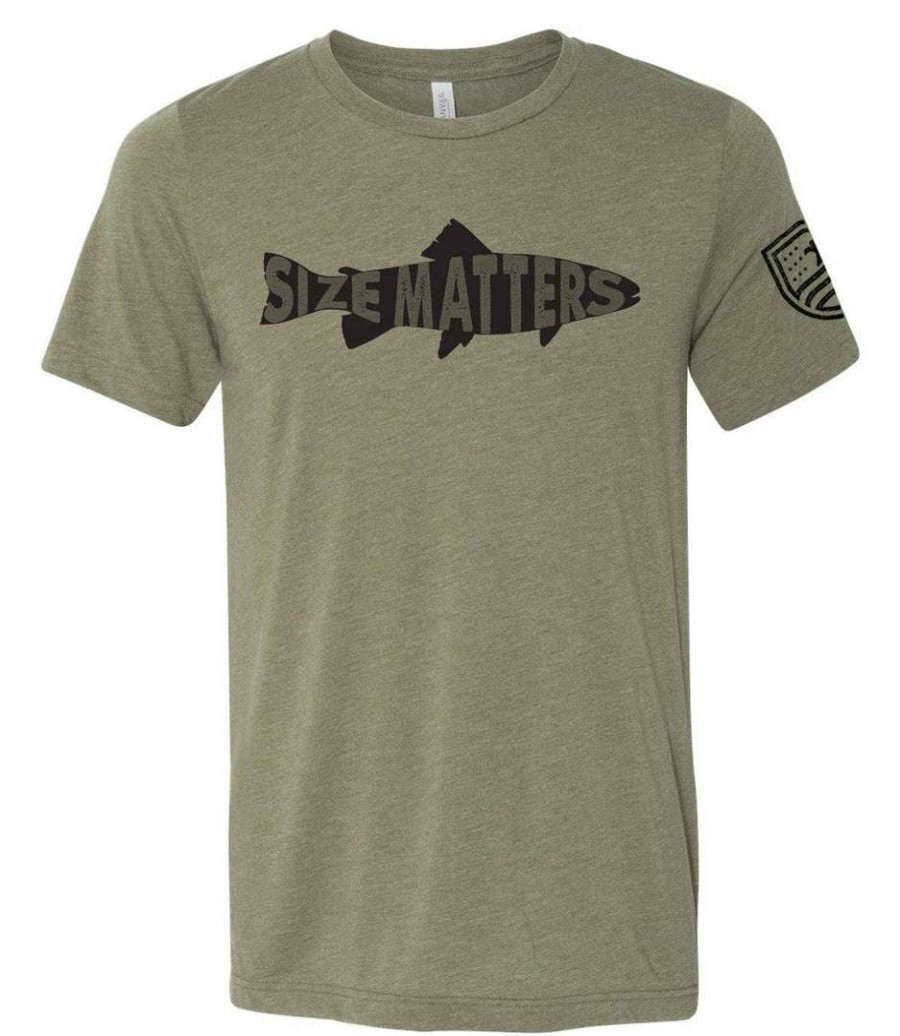 Ba Trading Mens Apparel * | Bare Arms Gear Size Matters Fish T-Shirt Heather Military Green