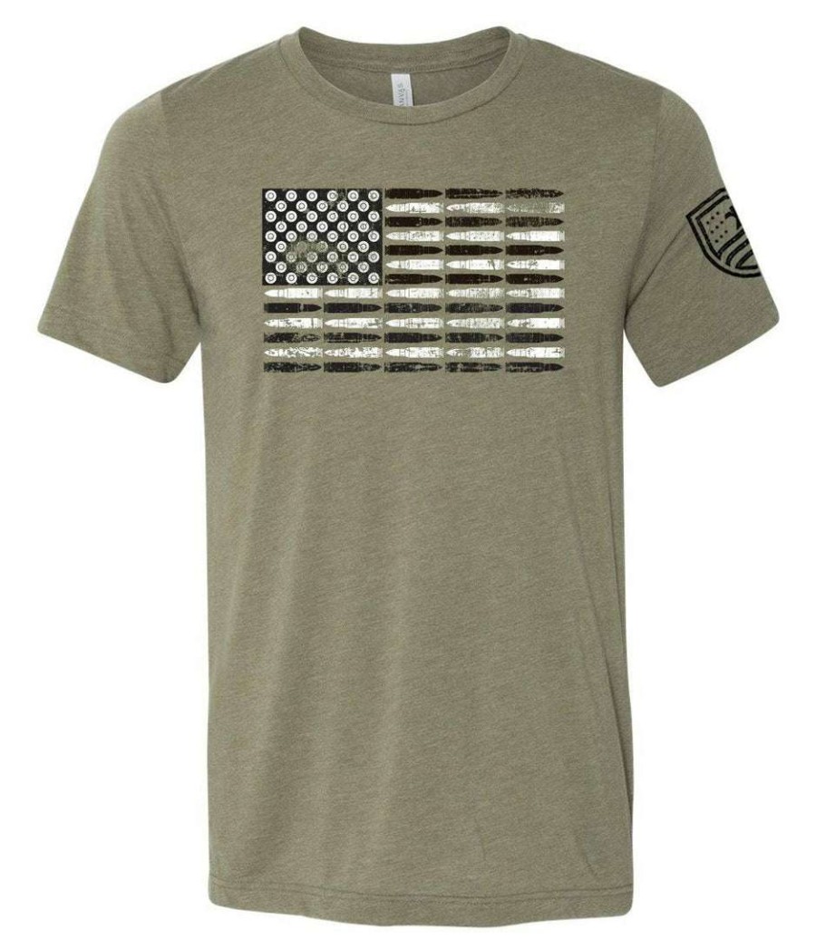 Ba Trading Mens Apparel * | Bare Arms Gear Ba Trading Mens Apparel Ammo Flag T-Shirt Heather Military Green